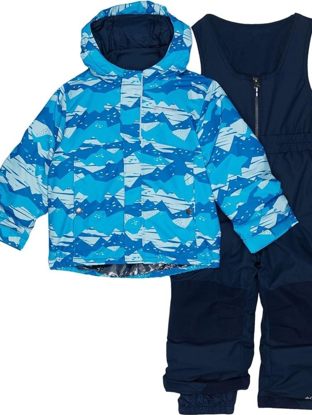 Columbia Blue Patterned Jacket with Black Snow Bibs